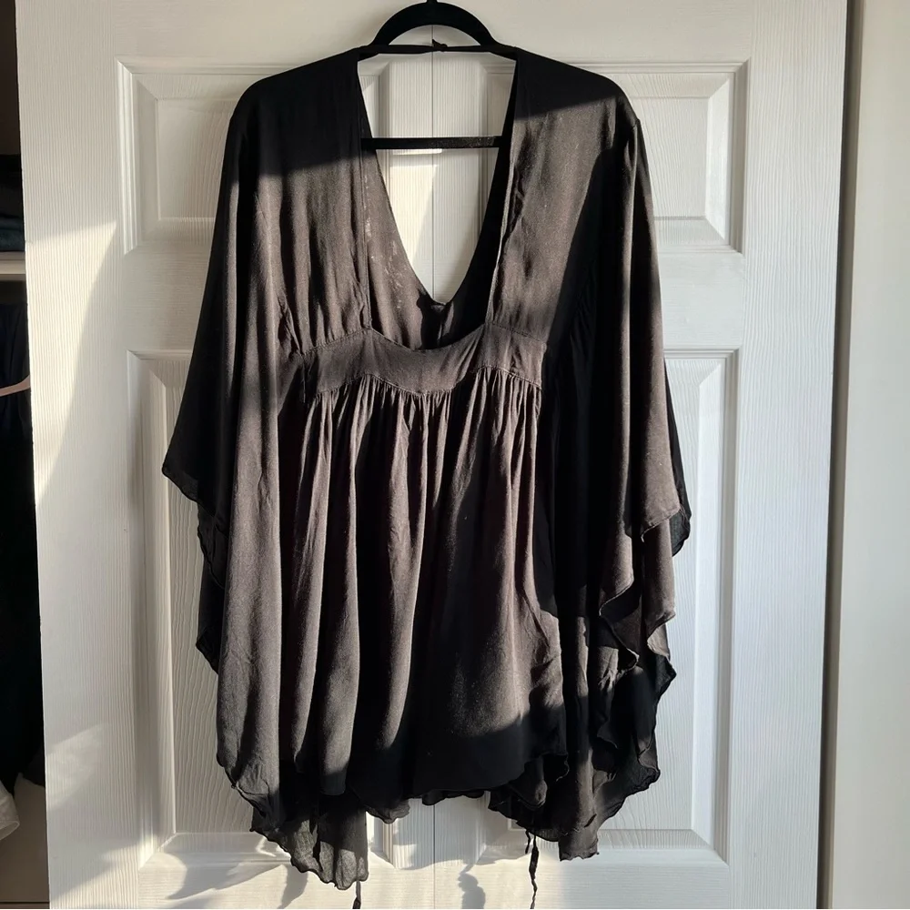 Bum Bum Ipanema Black V-Neck Swim Cover Up Dress Tunic M Embroidery Caftan Loose - Picture 6 of 10